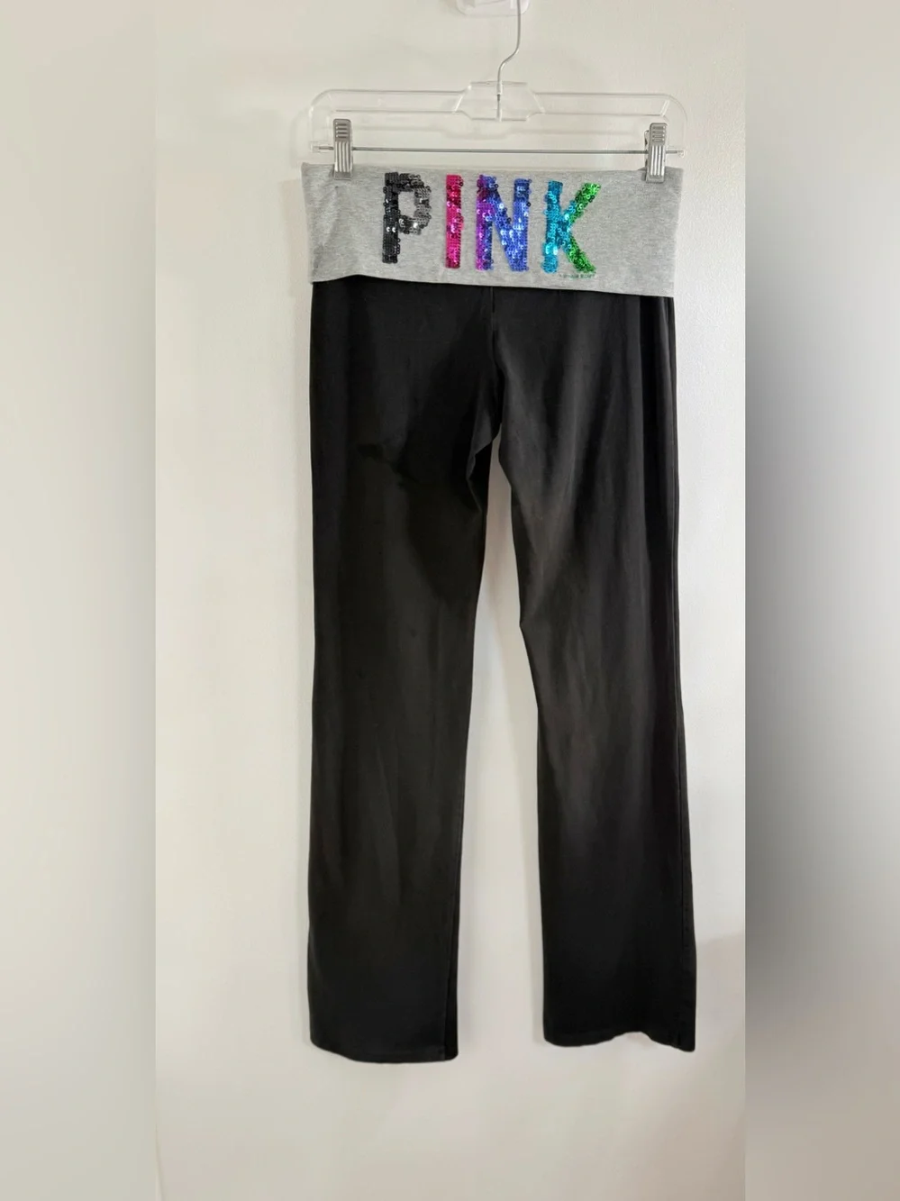 Y2K PINK Victoria's Secret Fold-Over Waist Yoga Pants Size Small - Sequin Logo